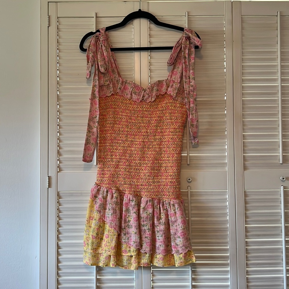 LoveShackFancy Smocked Floral Mini Dress Size Small